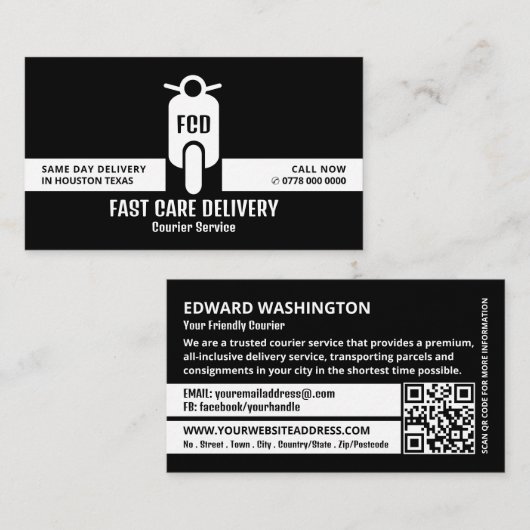 Courier Moped Logo, Kurierdienst Visitenkarte (Vorne/Hinten)