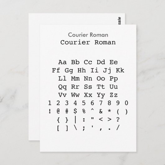 Courier Roman - Zazzle Schriftart Sampler Sheet Postkarte (Vorne/Hinten)