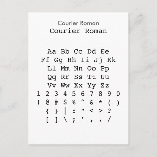 Courier Roman - Zazzle Schriftart Sampler Sheet Postkarte (Vorderseite)
