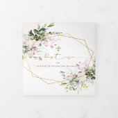 Couronne de Rosen Blush Feuillage Aquarelle Baptem Dreifach Gefaltete Einladung (Cover)