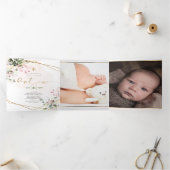 Couronne de Rosen Blush Feuillage Aquarelle Baptem Dreifach Gefaltete Einladung (Innenseite)