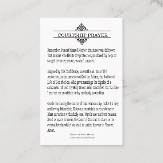 Courship Verlobung Gebet Heilige Karte (Rückseite)
