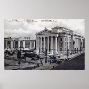 Court House, Library, New Haven CT 1912 Vintag Poster