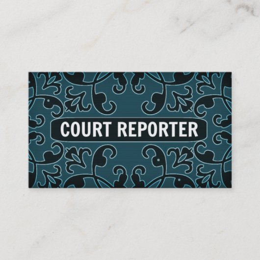 Court Reporter Aquamarin Damask Business Card Visitenkarte (Vorderseite)