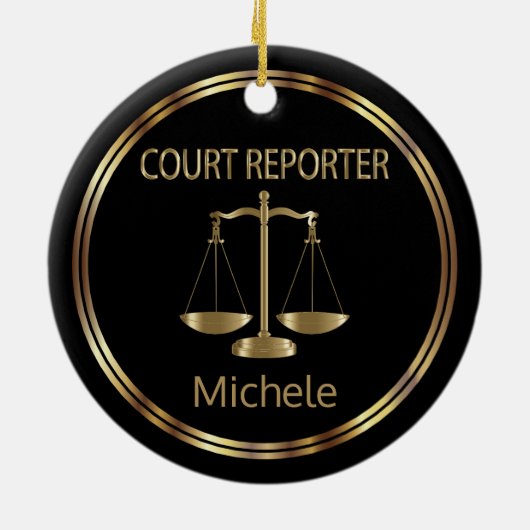 Court ⚖ Reporter - Black and Gold Keramik Ornament (Hinten)