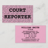 Court Reporter Words Business Card in Rosa Visitenkarte (Vorne/Hinten)