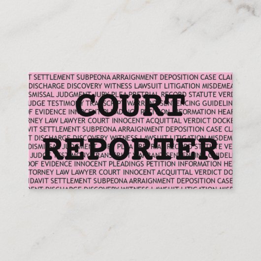 Court Reporter Words Business Card in Rosa Visitenkarte (Vorderseite)