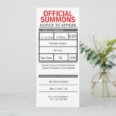 Court Summons Notice to Appear Novelty Wedding Einladung (Stehend Vorderseite)