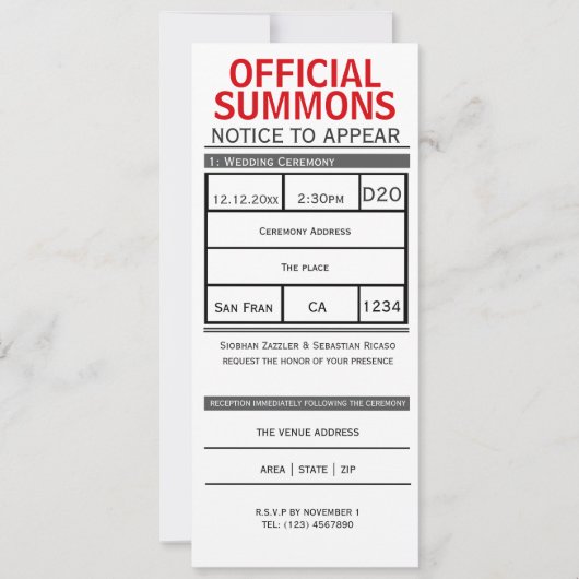 Court Summons Notice to Appear Novelty Wedding Einladung (Vorderseite)