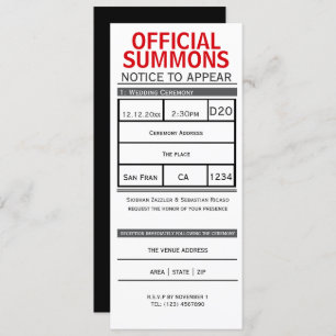 Court Summons Notice to Appear Novelty Wedding Einladung