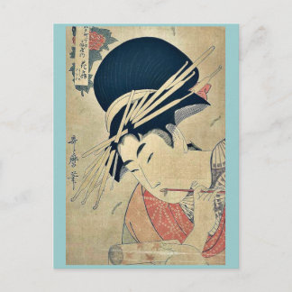 Courtesan kauen auf der Bürste von Kitagawa, Utama Postkarte