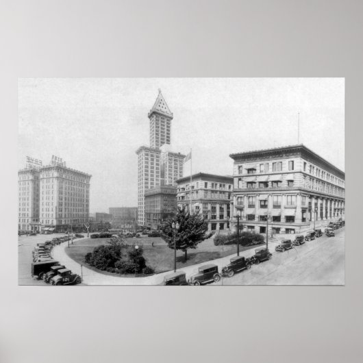 Courthouse Platz und Smith Tower in Seattle Poster (Vorne)