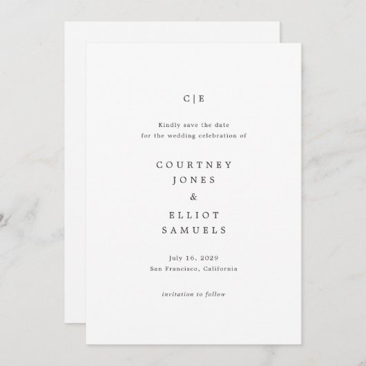 Courtney Monogram Elegant Wedding Save The Date (Vorne/Hinten)