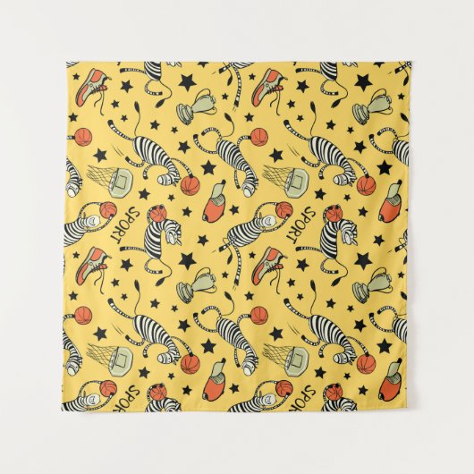 Courtside Doodles: Zebra Basketball Fantasia Wandteppich (Vorderseite (Horizontal))