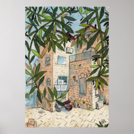 Courtyard in Haifa Israel City Collage Sketch Poster