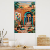 Courtyard Sunset Art - Boho Turquoise Arches Palm Poster (Küche)