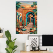 Courtyard Sunset Art - Boho Turquoise Arches Palm Poster (Heimbüro)
