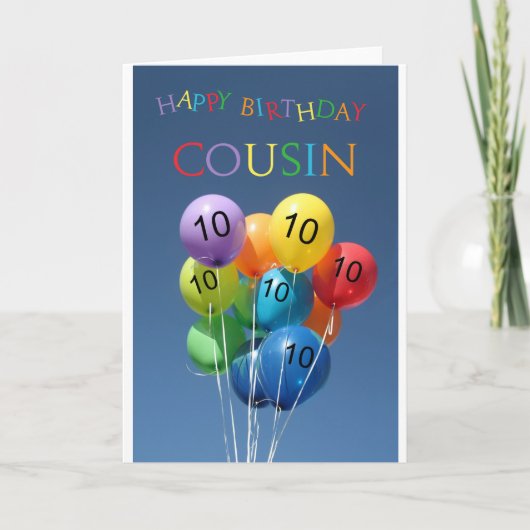 Cousin 10. Geburtstagsballons Karte (Vorderseite)