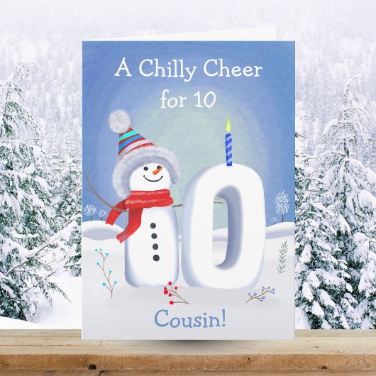 Cousin 10th Birthday Snowman Snowy Ten Card Karte