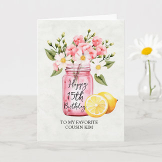 Cousin 15. Geburtstag floraler Jar Pink Gruß Karte