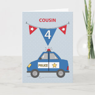 Cousin 4. Geburtstag Blaue Polizeiwagen Karte