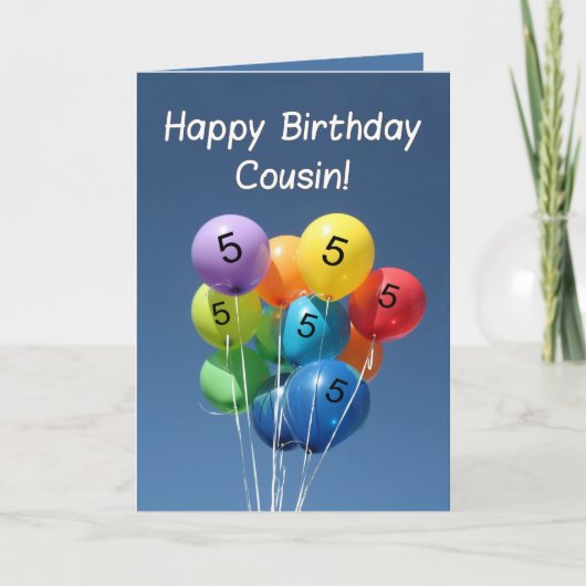 Cousin 5. Geburtstag gefärbte Ballons Karte (Vorderseite)