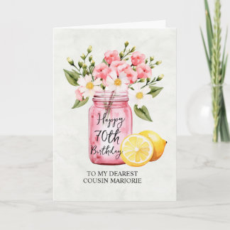 Cousin 70. Geburtstag Rosa Blumengarnitur Gruß Karte