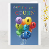 Cousin 8. Geburtstag bunte Ballons Karte (Gelbe Blume)