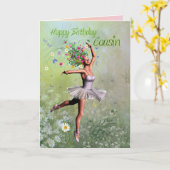 Cousin, Ballerina Blume Fee Geburtstagskarte Karte (Gelbe Blume)
