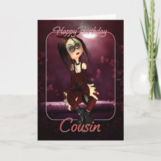 Cousin Birthday Card - Moonies Rag Doll Goth - Got Karte (Vorderseite)