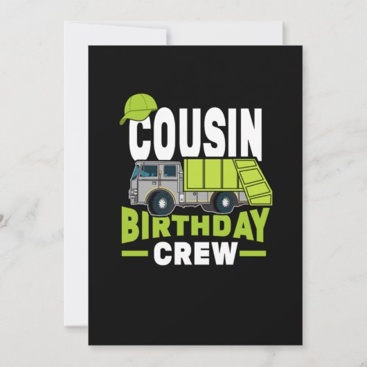 Cousin Birthday Crew Garbage Truck Einladung (Vorderseite)