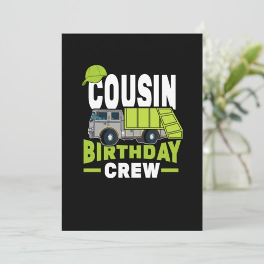 Cousin Birthday Crew Garbage Truck Einladung (Stehend Vorderseite)