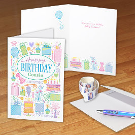 Cousin Bright Pastell Geburtstag Icons Card Karte