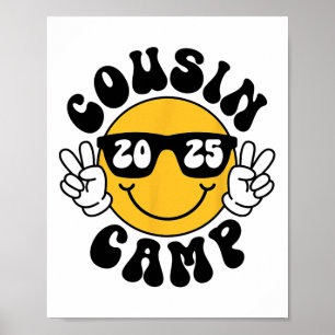 Cousin Camp 2025 Smiley-Gesicht Urlaub Sommercamp Poster