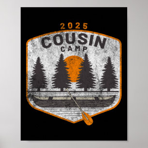 Cousin Camp 2025 Vintage-Canoe-Art Sommer Familien Poster