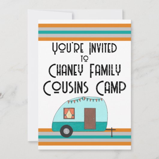 Cousin Camp Retro Camper Einladung (Vorderseite)