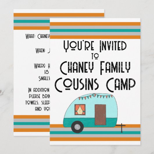 Cousin Camp Retro Camper Einladung (Vorne/Hinten)