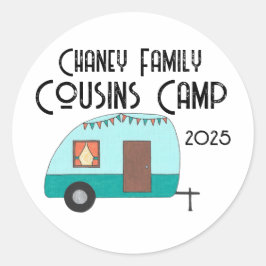 Cousin Camp Retro Camper Runder Aufkleber