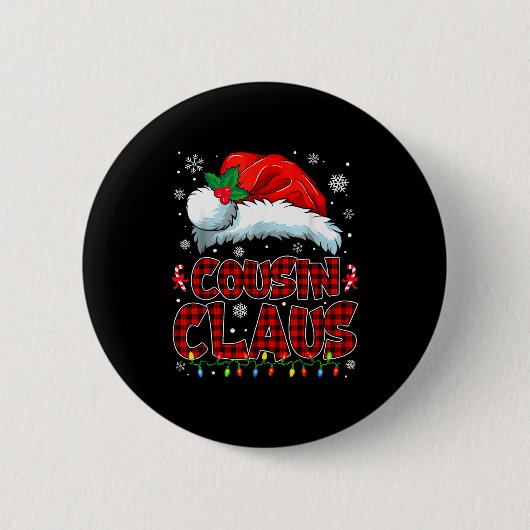 Cousin Claus Christmas Lights Pajama Family Group  Button (Vorderseite)