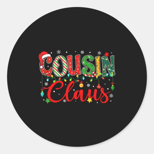Cousin Claus Christmas Lights Pajama Family Matchi Runder Aufkleber (Vorderseite)