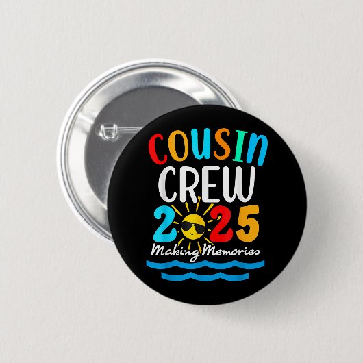 Cousin Crew 2025 Sommerferien Beach Familienausflu Button (Vorne & Hinten)