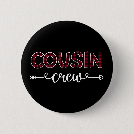Cousin Crew Buffalo Karierte Muster Weihnachtsferi Button (Vorderseite)