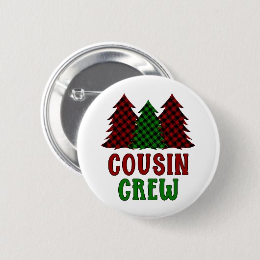 Cousin Crew Buffalo Karierter Weihnachtsbaum Button (Vorne & Hinten)
