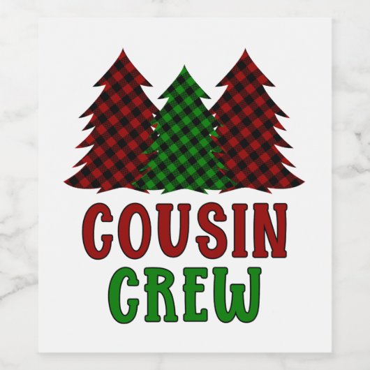 Cousin Crew Buffalo Karierter Weihnachtsbaum Weinetikett (Einzelnes Label)