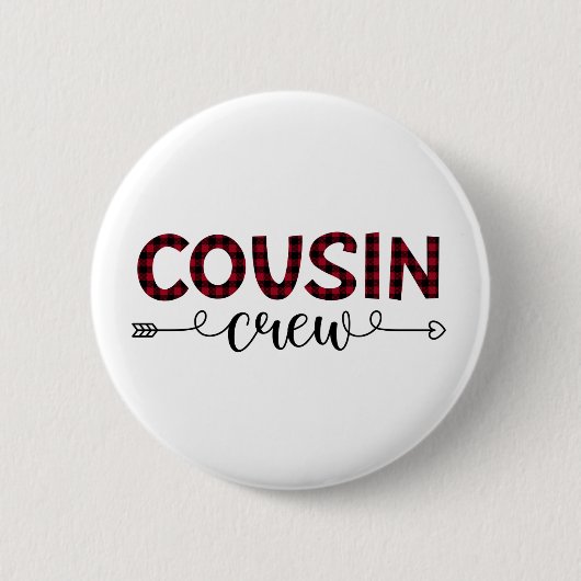 Cousin Crew Buffalo Kariertes Muster Weihnachten Button (Vorderseite)