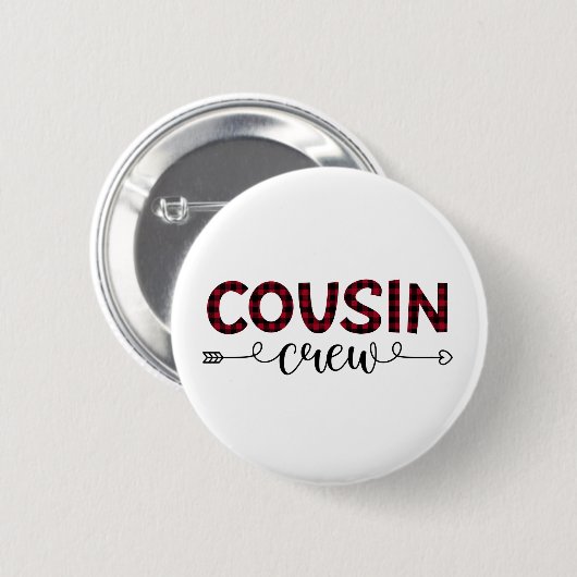 Cousin Crew Buffalo Kariertes Muster Weihnachten Button (Vorne & Hinten)