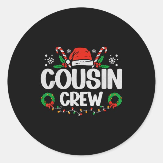 Cousin Crew Christmas Lights Family Matching Pajam Runder Aufkleber (Vorderseite)
