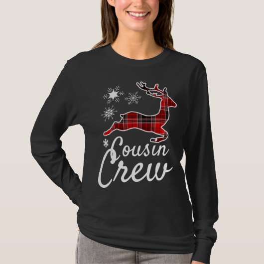 Cousin Crew Kariert Reindee Weihnachten Roter Paj T-Shirt (Vorderseite)