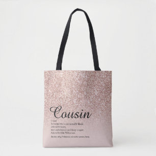 Cousin Definition Schrift Rosa Gold Glitter Tasche