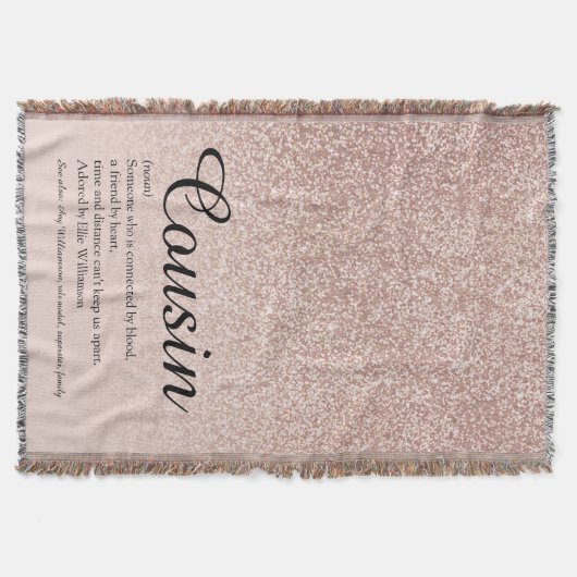 Cousin Definition Script Rose Gold Glitzer Decke (Vorderseite)